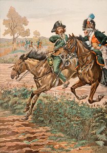 Jacques Marie Gaston Onfroy de Breville dit JOB (1858-1931) - Alltid de franska truppernas klädsel: Cavalier Vendeen och piqueur (eller Piconnier) på hästen av Germanique Legion (1793), Privat samling av pseudonym for Onfray de Breville Jacques Job