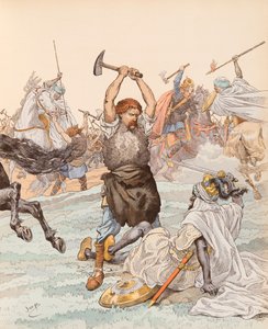 Jacques Marie Gaston Onfroy de Breville dit JOB (1858-1931) - Smeden från Poitiers under slaget vid Poitiers 732, privat samling av pseudonym for Onfray de Breville Jacques Job