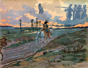 Joachim Murat (1767-1815) återvände till Neapel efter Leipzigs nederlag 1813. Gravyr av Jacques Marie Gaston Onfray de Breville dit Job (1858-1931) av pseudonym for Onfray de Breville Jacques Job