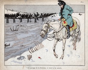 Napoleon tittar på resterna av sin Grand Armee korsar floden Berezina på reträtten från Moskva av pseudonym for Onfray de Breville Jacques Job