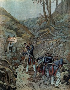 Preussenkampanj (1806): Trupperna arbetade på att bredda en passage för kanoner vid foten av berget Iena på tröskeln till slaget (som väcktes den 14 oktober av pseudonym for Onfray de Breville Jacques Job