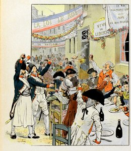 Revolutionär bankett efter intagandet av Bastiljen - Illustration av Job (Jacques Marie Gaston Onfray och Breville) (Jacques-Marie) (1858-1931) för boken "La Tour d