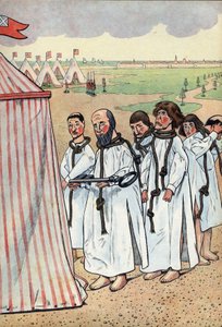Scen av Frankrikes historia i leksaker: Borgerskapet i Calais. Belägringen av Calais 1347 och förtäringen av Eustache av Sankt Peter, den mest kända av de sex borgarna i Calais, som gick till kungen av England Edward III för att vädja om nåden av av pseudonym for Onfray de Breville Jacques Job