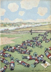 Scen av Frankrikes historia i leksaker: Österrikes arvsföljdskriget (1740-1748). En trupp infanterister från den franska armén dödades av engelsmännen i slaget vid Fontenoy den 11 maj 1745. I "" Joujoux a l
