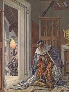 Den åldrade kung Ludvig XI av Frankrike fruktar döden (färg litho) av pseudonym for Onfray de Breville Jacques Job
