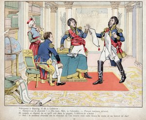 Vainqueur a Dantzig, il dit a Lefebvre: "Napoleon och Lefebvre vid belägringen av Danzig, 24 maj 1807" litografi av Job
