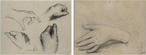 Study of Hands (recto); Studie av en kvinnas hand (verso) av studio of A. W. A. Plâté Studio (Ceylonese)