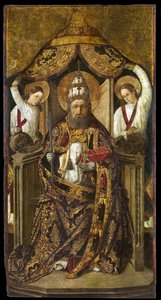 Saint Peter Enthroned - Målning av Rodrigo de Osona (Orsona) (aktiv 1465-1514) - ca. 1470-1480 - Olja på trä - 214,2x112 - Kataloniens nationella konstmuseum, Barcelona av the Elder Rodrigo de Osona