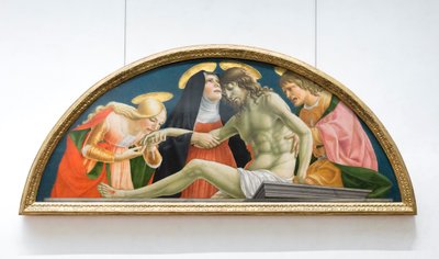 Maria Magdalena, jungfru Maria och evangelisten Johannes som sörjer den döde Kristus av (1374-c.1420) Lorenzo da Sanseverino