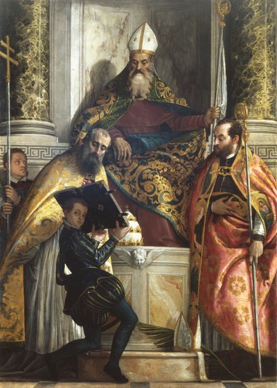 Sankt Antonius abbot mellan Sankt Cornelius och Sankt Cyprianus av Veronese