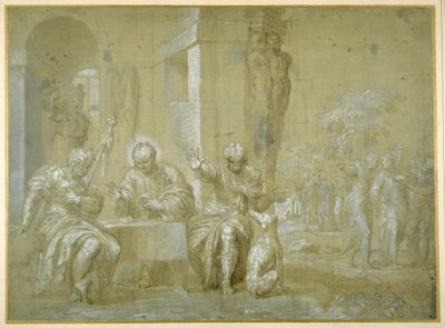 Nattvarden i Emmaus, ca 1550 (penna, svart bläck & brunt tvätt på papper) av Veronese