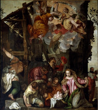 Tillbedjan av herdar. Målning av Paolo Caliari kallad Paolo Veronese (1528-1588), ca 1565. Mått: 350x290cm. Olja på duk. Venedig, SS-basilikan. Giovanni e Paolo (San Zanipolo), rosenkransens kapell. Venedig (basilikan av de heliga Giovanni och Paolo ( av Veronese