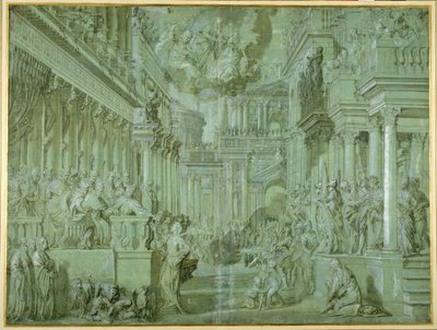 Allegori för att fira publiceringen av Holy League 1571 (penna & brun tvätt med förhöjning) av Veronese