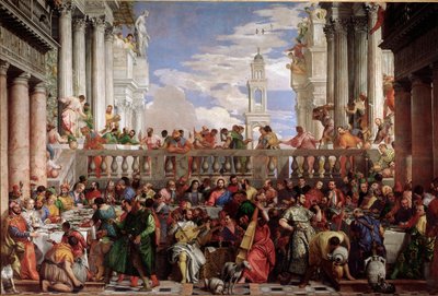 Mirakel för omvandlingen av vatten till vin. Detalj Marriage of Cana (olja på duk av Veronese
