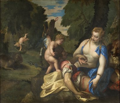 Venus pleurant Adonis - Venus Mourning Adonis, av Veronese, Paolo (1528-1588). Olja på duk. Mått: 145x173,5 cm. Nationalmuseum Stockholm av Veronese