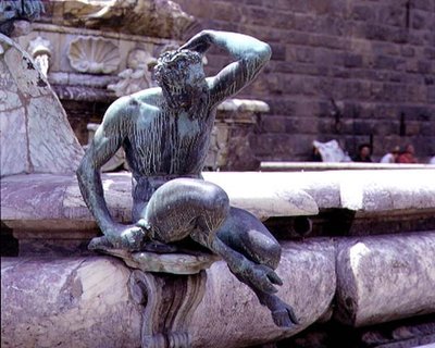 Neptunus fontän, detalj av en satyr av Giambologna