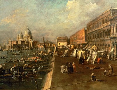 Riva dei Schiavoni, Punta della Dogana och Chiesa della Salute, Venedig av (1697-1768) Canaletto