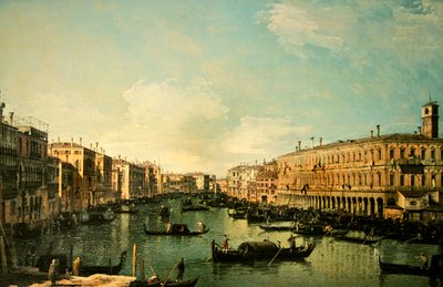 Canal Grande, Venedig, med utsikt mot norr från nära Rialtobron (olja på duk) av Canaletto