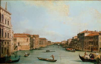 Canal Grande sett från Palazzo Balbi (Il Canal Grande da Palazzo Balbi). Utsikt över Venedig längs kanalen. Målning av Giovanni Antonio Canal känd som il Canaletto (1697-1768). Olja på duk. Mått: 45x73 cm. Florens, Uffizierna (Florence, Uffizi av Canaletto