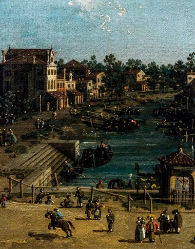 Vy över Mestre med Canale delle barche, detalj, ca 1755-1760 (olja på duk) av (1697-1768) Canaletto