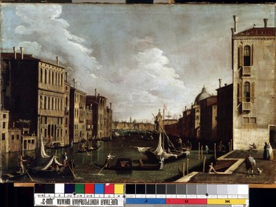 ""Utsikt över Canal Grande i Venedig"" (Venedig) Målning av Giovanni Antonio Canal detto il Canaletto (1697-1768). 1700-talsmuseet för konst i Mikalojus Konstantinas Ciurlionis, Kaunas, Litauen av Canaletto