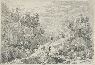 Landskap med fem broar, utan datum (etsning) av Canaletto