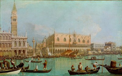 Mullvaden med hertigpalatset i Sankt Markus bassäng. Utsikt över Venedig, Dogepalatset och Markusplatsen tagen från kanalen. Målning av Giovanni Antonio Canal dit il Canaletto (1697-1768) av Canaletto