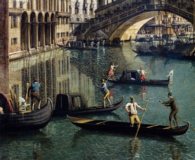 Rialtobron i Venedig, detalj (olja på duk) av Canaletto