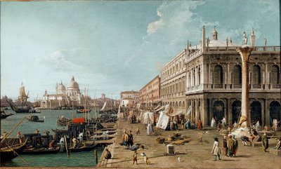Utsikt över Molo, Biblioteca Marciana och St. Theodores kolumn, Venedig av Canaletto