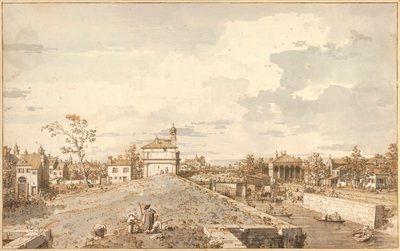 "" Vue de Porta Portello avec le canal Brenta, Padoue "" (Porta Portello med Brenta-kanalen i Padua) Dessin a la plume d