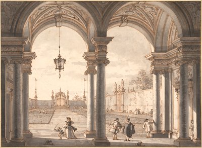""Utsikt över en barockkolonnad med utsikt över en trädgård"" (View through a Baroque Colonnade into a Garden) Pennteckning av Antonio Canal dit Canaletto (1697-1768) 1760-1768 Dim 33,1x45,4 cm Albertina , Wien av Canaletto