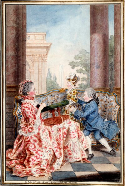 La belle Madame Caze, hustru till bondgeneralen och hennes barn Akvarell av Louis Carrogis (1717-1806) dit Carmontelle. 1700-talets sön. 0,32x0,21 m Chantilly, musee conde av Carmontelle