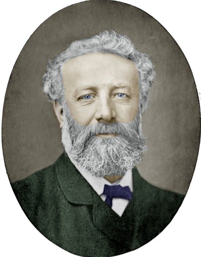 Jules Verne (1828-1905) fransk författare, fotografi av Nadar, färgad bild av (1820-1910) Nadar
