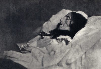 Porträtt av poeten Marcelline Desbordes Valmore (Desbordes-Valmore) (1786-1859) på sin dödsbädd. Fotografi av Felix Tournachon dit Nadar (1820-1910) 1859. Tryck av Victor Tournachon, fader till Nadar, sent 1800-tal. av Nadar