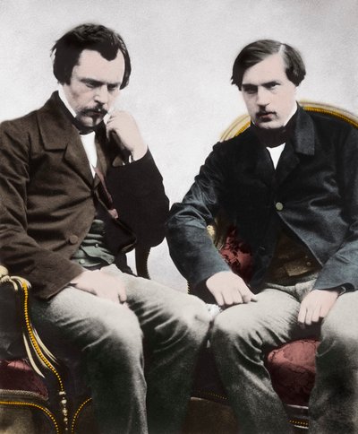 Bröderna Edmond (1822-1896) och Jules (1830-1870) av Goncourt, franska författare, av Nadar - Les freres Edmond de Goncourt (1822-1896) och Jules de Goncourt (1830-1870) litteraturkritiker och franska författare, foto av Gaspard Felix Tournachon aka Felix  av Nadar