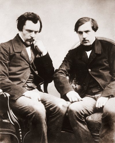 Bröderna Edmond de Goncourt (1822-1896) och Jules de Goncourt (1830-1870) litteraturkritiker och franska författare, foto av Gaspard Felix Tournachon dit Felix Nadar (1820-1910) ca 1855 av Nadar