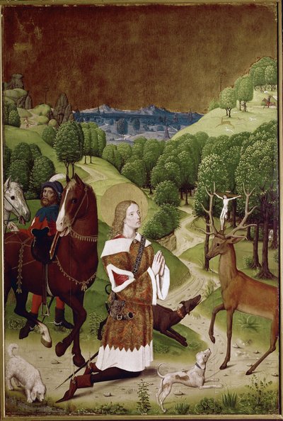 St Hubert-konvertering (olja på panel av (active c.1463 c.1490) Master of Wilten