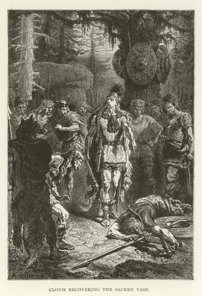 Clovis återvinner den heliga vasen (gravyr) av (after) American School