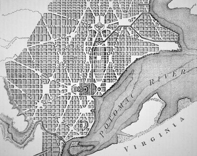 Plan över staden Washington som ursprungligen lades ut 1793 (gravyr) av (after) American School