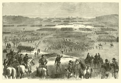Den konfedererade arméns position när kapitulationen tillkännagavs, april 1865 (gravyr) av (after) American School