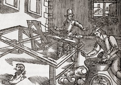 Silkeslindning, faksimil av en bild i Edward Williams "Virginia Truly Valued", 1650, från "The Century Illustrated Monthly Magazine", publicerad 1884 (litho) av (after) American School