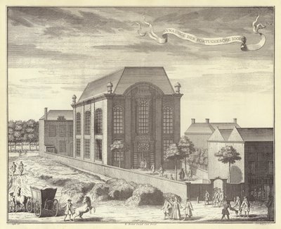 Den portugisiska synagogan, Amsterdam (gravyr) av (after) Dutch School