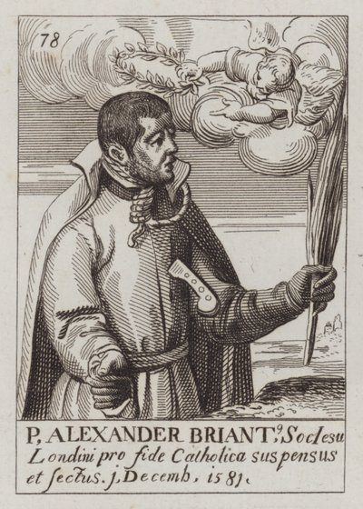 Alexander Briant, engelsk jesuit och katolsk martyr (gravyr) av (after) English School