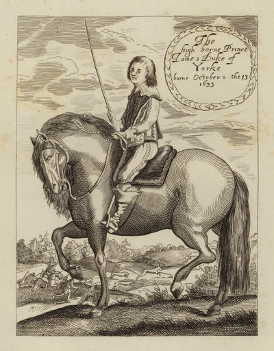James II och VII, kung av England, Skottland och Irland, när hertigen av York (etsning) av (after) English School