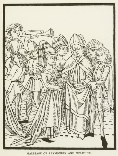 Äktenskap mellan Raymondin och Melusine (gravyr) av (after) English School