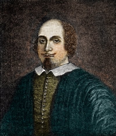 Porträtt av den engelske dramatikern William Shakespeare (1564-1616) Gravyr efter en anonym 1700-talsmålning av (after) English School