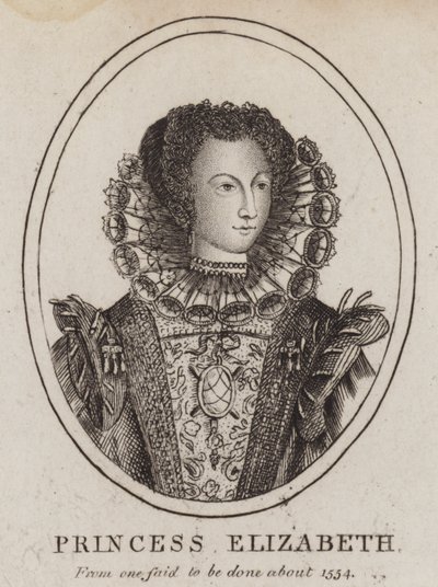 Prinsessan Elizabeth, dotter till kung Henry VIII och Anne Boleyn (gravyr) av (after) English School