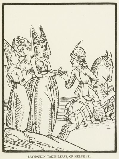 Raymondin tar avsked från Melusine (gravyr) av (after) English School