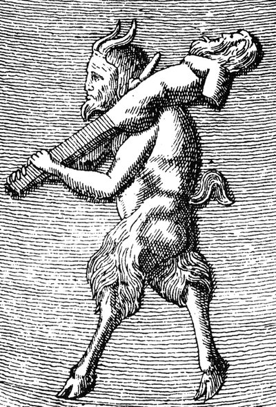 Satyr bär en herm, detalj från ett litet bärbart tempel tillägnat tillbedjan av Priapus (gravyr) (detalj av 405756) av (after) English School