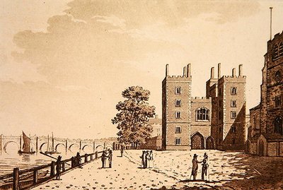 Utsikt över Lambeth Palace, ca 1800 (akvatint) av (after) English School